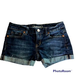 Aeropostale Distressed Dark Wash Midi Cuffed Jean Shorts. Size 2